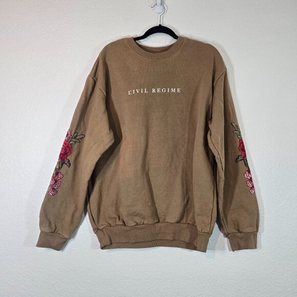 Civil Regime Sweaters - Civil Regime Floral Pullover Sweatshirt Women Large Brown Embroidered Streetwear